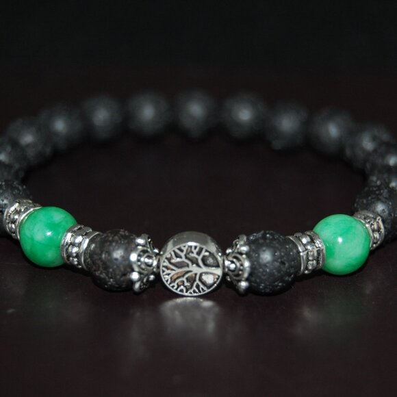 Tree of Life Bracelet,Lava Bracelet,Lave and Jade Beaded Bracelet - Picture 2 of 2